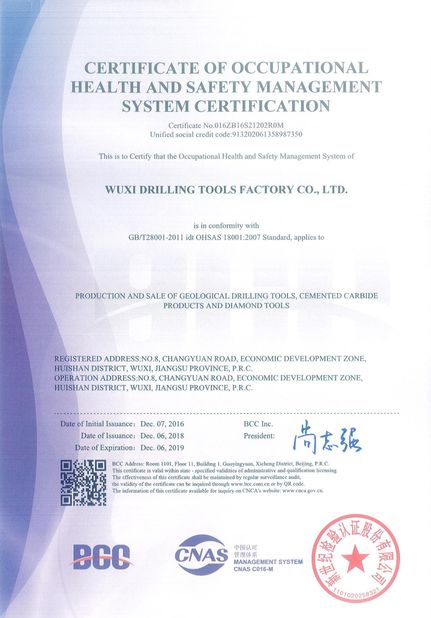 China CGE Group Wuxi Drilling Tools Co., Ltd. certificaciones